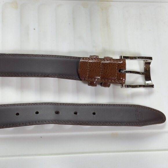 FLORSHEIM Mens Brown Leather Belt Silver Buckle Adjustable Fit Sleek  Size 36 - Picture 7 of 12